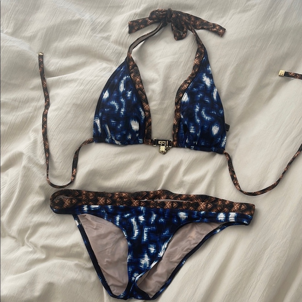 BCBG Blue and Brown Leopard Print Bikini Set